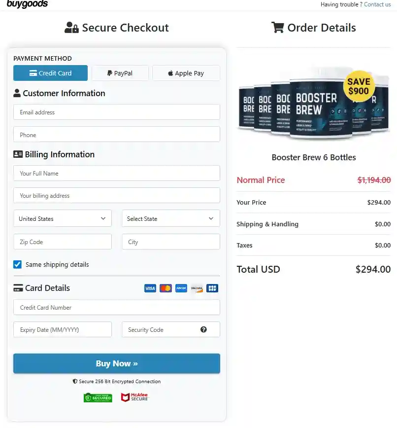 Booster Brew Order Page